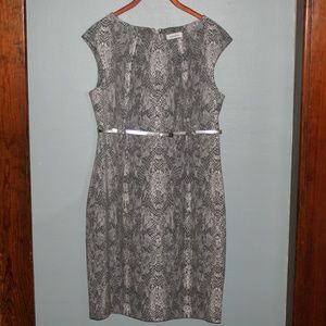 Calvin Klein Silver Snake print Sheath Dress Belt